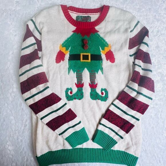 Ugly Christmas Sweater Sweaters - Ugly Christmas Sweater Womens Multicolor Holiday Elf Knit Pullover Sweater Large